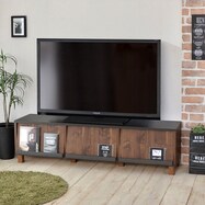 ブルックリンスタイルのフラップ式扉テレビ台(BR)