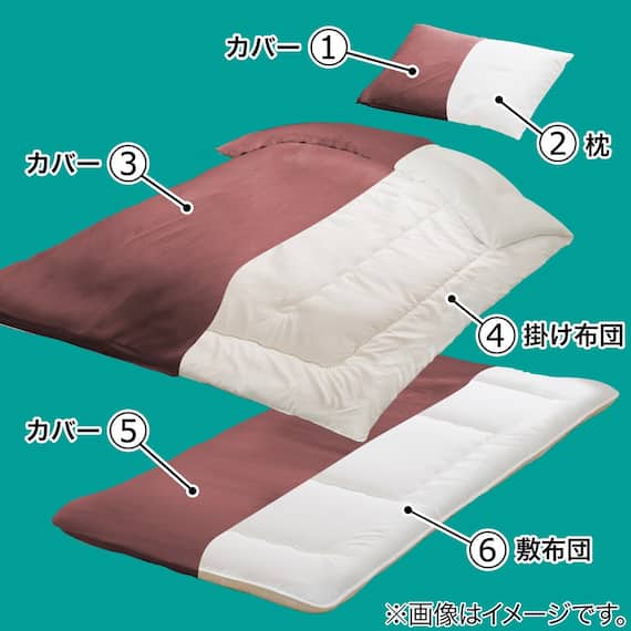 カバー付き吸汗ボリューム組布団6点セット シングル(BR S) 2枚目画像