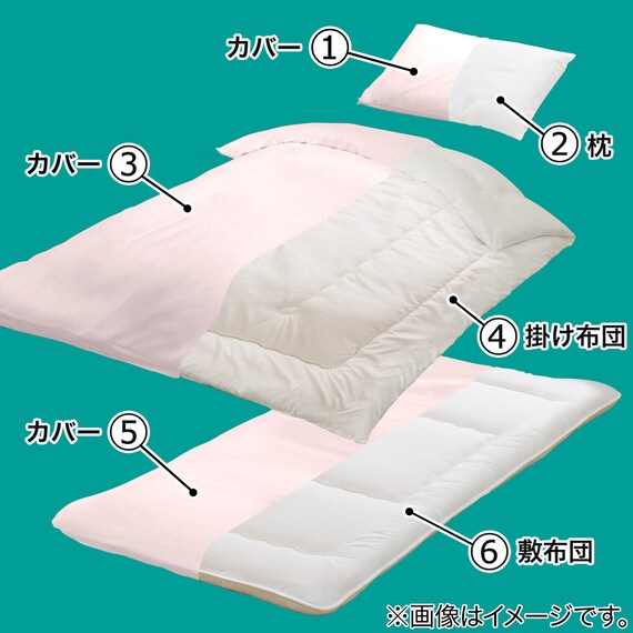 カバー付き吸汗ボリューム組布団6点セット シングル(PI S) 2枚目画像