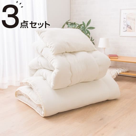 ボリューム・防ダニ・抗菌防臭・吸汗組布団3点セット(カバー無し) セミダブル(SD) 1枚目画像