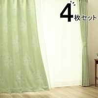 遮光2級カーテン&ミラーレース4枚セット ツリーGR(4Pカーテン6152ツリーGR150X205cmセット)