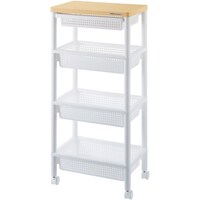 ウッドテーブルワゴン4段(ナチュラル/ホワイト)