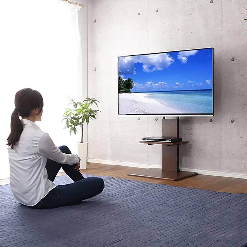 32～70インチのモバイルテレビカート、ロック可能な車輪と調節可能な棚 