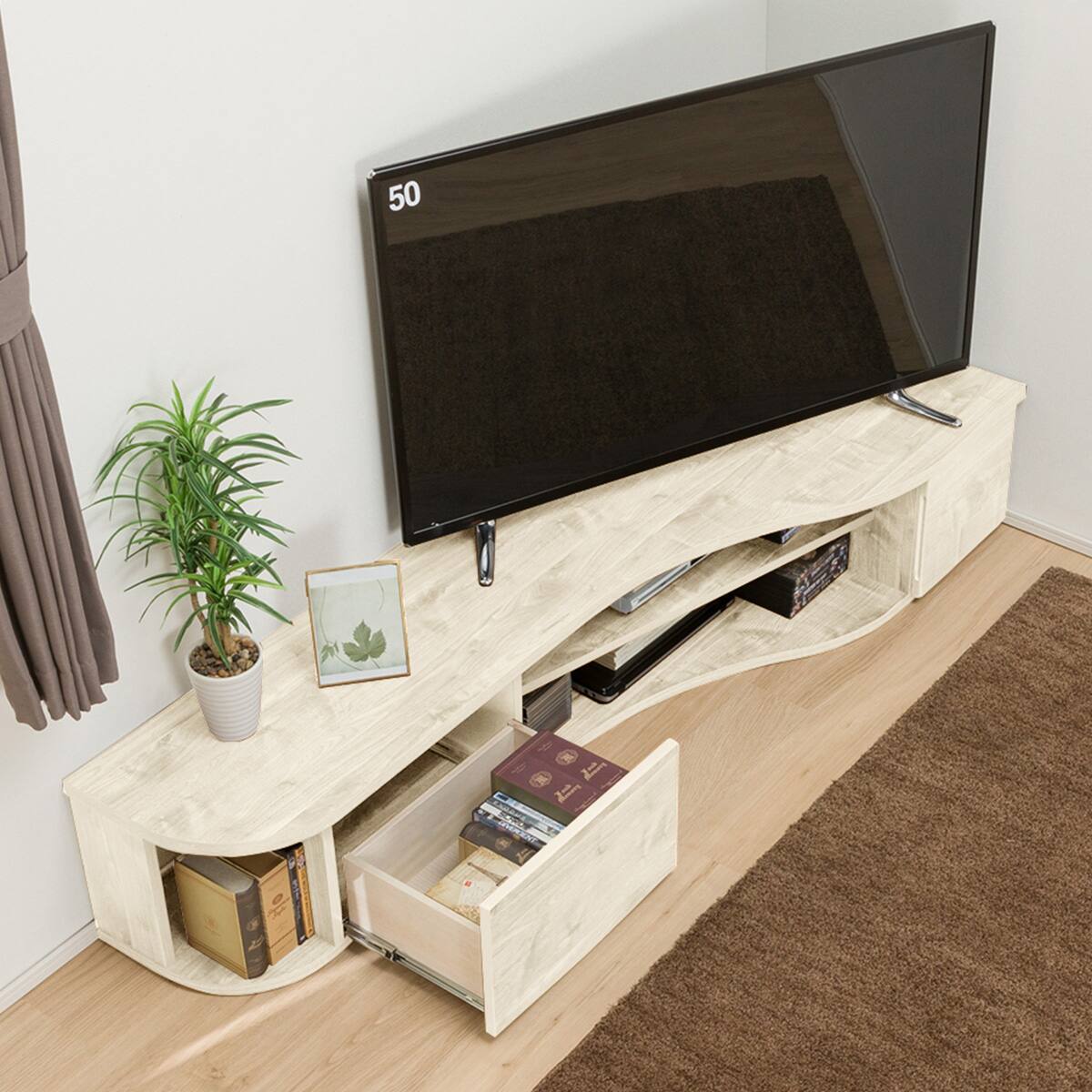 【美品】ニトリ コーナー有効活用 流線形テレビ台（右寄せタイプWH）取りに来てくれる方へ コーナー有効活用 流線形テレビ台 (右寄せタイプ NA) | ニトリネット