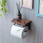 棚付きヴィンテージトイレットペーパーホルダー(シングル ダークブラウン) 1枚目画像