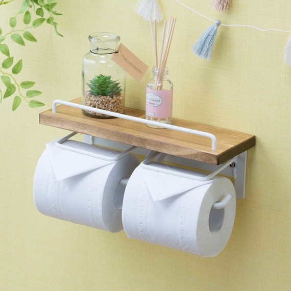 棚付きヴィンテージトイレットペーパーホルダー(ダブル ナチュラル) 1枚目画像