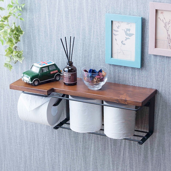 棚付きヴィンテージトイレットペーパーホルダー(ストックタイプ ダークブラウン) 2枚目画像