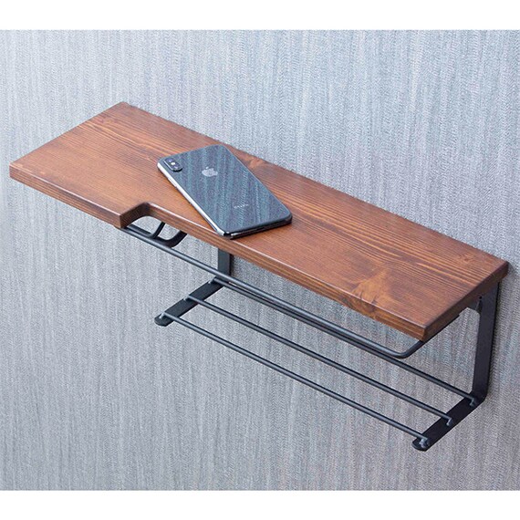 棚付きヴィンテージトイレットペーパーホルダー(ストックタイプ ダークブラウン) 4枚目画像