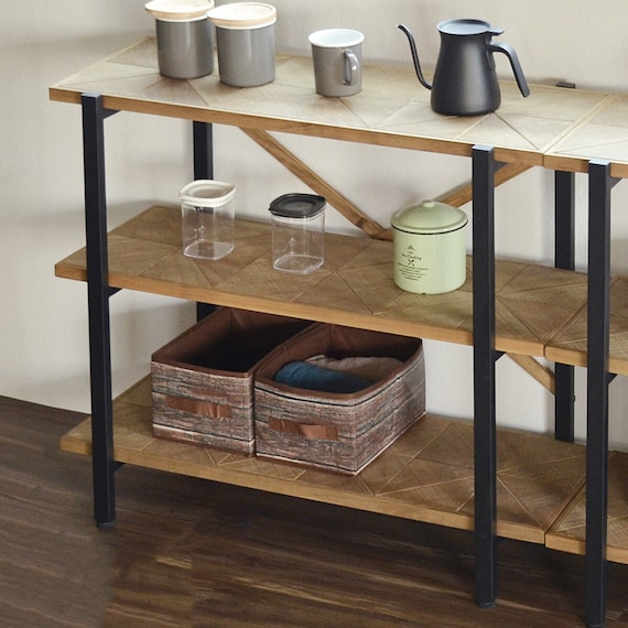 古木風天然木パイン 3段シェルフ(幅90cm) 1枚目画像