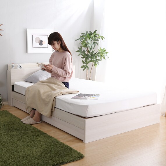 棚・コンセント付きチェストベッドフレーム(S WH) 3枚目画像