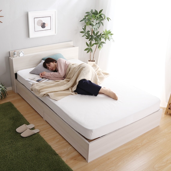 棚・コンセント付きチェストベッドフレーム(SD WH) 7枚目画像