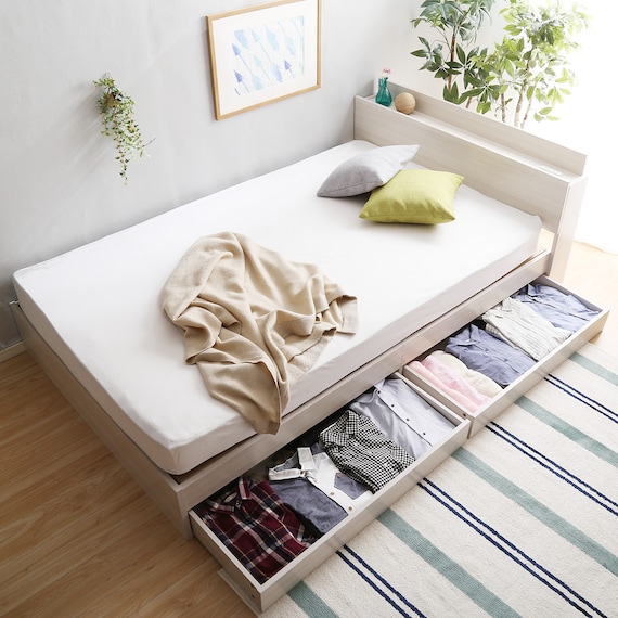 棚・コンセント付きチェストベッドフレーム(SD WH) 13枚目画像