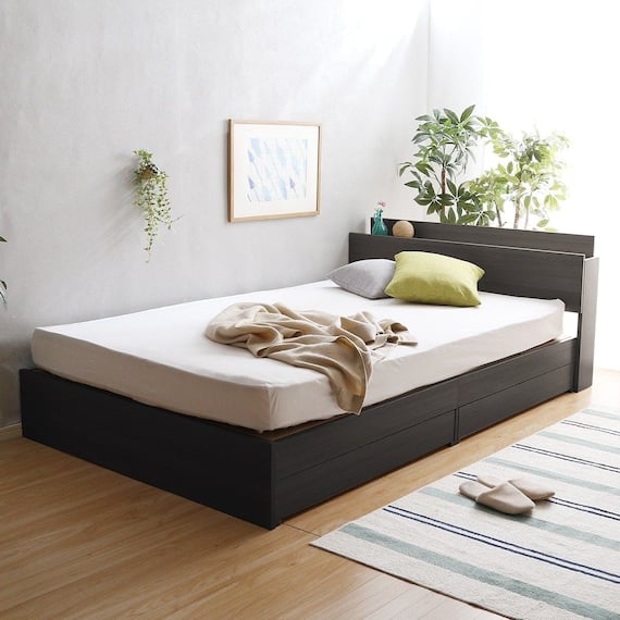 棚・コンセント付きチェストベッドフレーム(S DBR) 1枚目画像