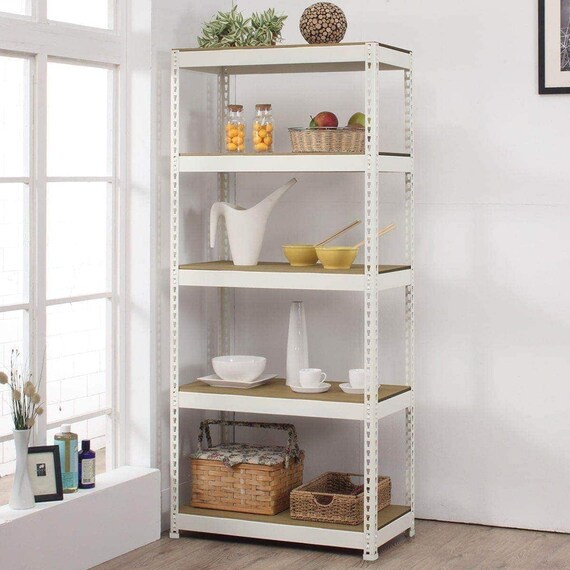 【METAL & WOOD】高耐荷重 シェルフ5段 幅81cm (ホワイト) 1枚目画像