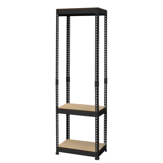 【METAL & WOOD】高耐荷重 ハンガーラック 幅51cm 3段(ブラック / メッシュボード付き) 2枚目画像