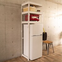 【METAL & WOOD】高耐荷重 冷蔵庫・ゴミ箱上ラック 幅62cm (ホワイト)