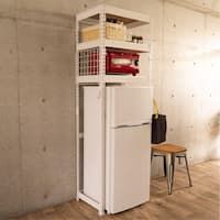 【METAL & WOOD】高耐荷重 冷蔵庫・ゴミ箱上ラック 幅62cm (ホワイト)