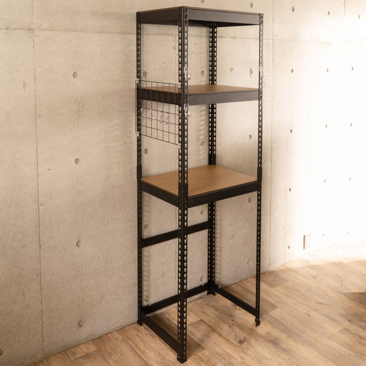 METAL & WOOD】高耐荷重 冷蔵庫・ゴミ箱上ラック 幅62cm (ブラック