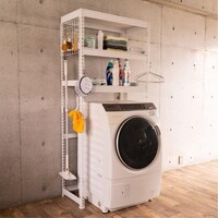 【METAL & WOOD】高耐荷重 洗濯機・ゴミ箱上ラック 幅82cm (ホワイト)
