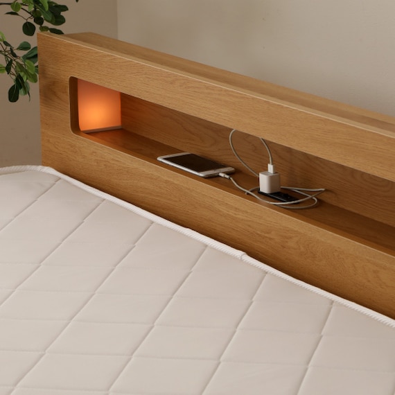 シングル棚・照明・コンセント付きフロアベッドフレーム(KWNJ NA) 3枚目画像