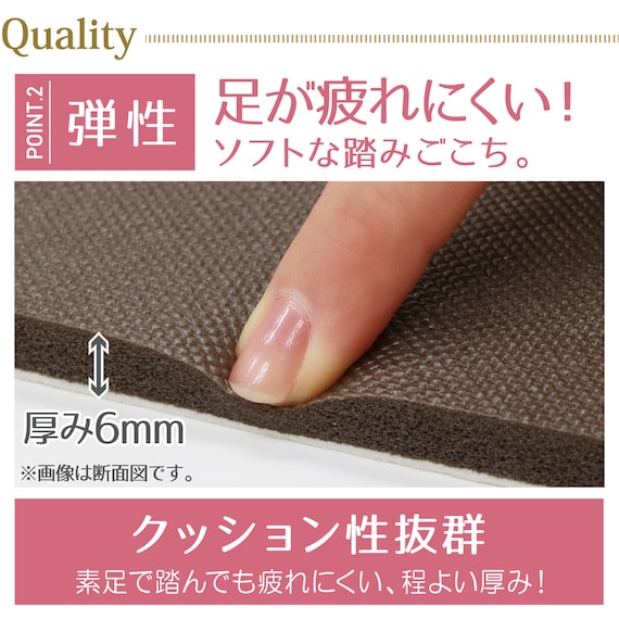 弾力感が心地よい拭けるトイレマット 厚み6mm(ドローレス) 3枚目画像