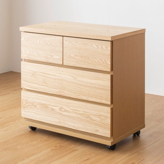 天然木突板 キャスター付きチェスト (幅70cm BOR NA) 1枚目画像