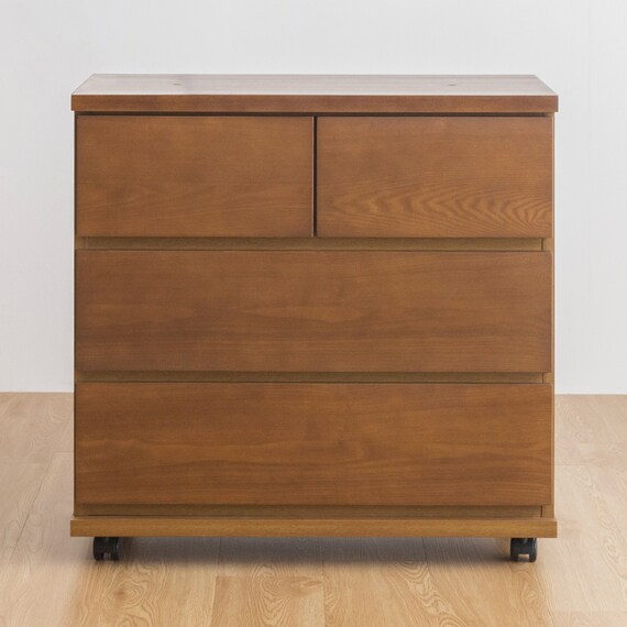 天然木突板 キャスター付きチェスト (幅70cm BOR BR) 2枚目画像