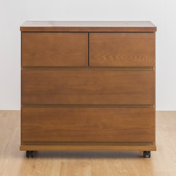 天然木突板 キャスター付きチェスト (幅70cm BOR BR) 2枚目画像