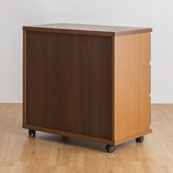 天然木突板 キャスター付きチェスト (幅70cm BOR BR) 4枚目画像