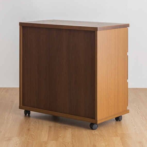 天然木突板 キャスター付きチェスト (幅70cm BOR BR) 4枚目画像