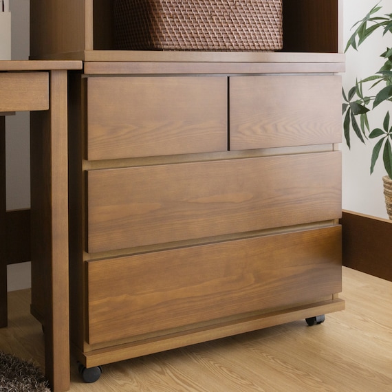 天然木突板 キャスター付きチェスト (幅70cm BOR BR) 5枚目画像