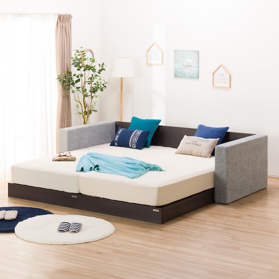 シングルフロアベッド2台セット+クッションキャビネット2個(グレー) 1枚目画像