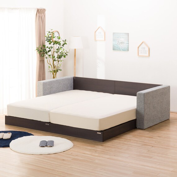 シングルフロアベッド2台セット+クッションキャビネット2個(グレー) 3枚目画像