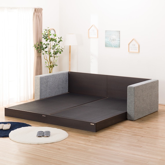 シングルフロアベッド2台セット+クッションキャビネット2個(グレー) 4枚目画像