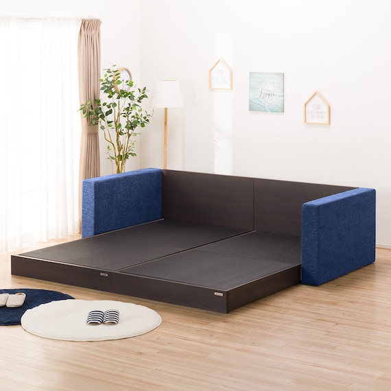 シングルフロアベッド2台セット+クッションキャビネット2個(ネイビー) 4枚目画像