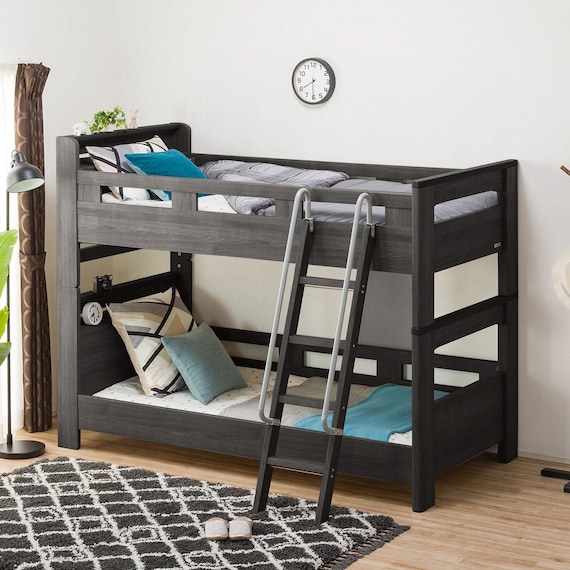 棚&コンセント付き二段ベッド(DGY) 1枚目画像