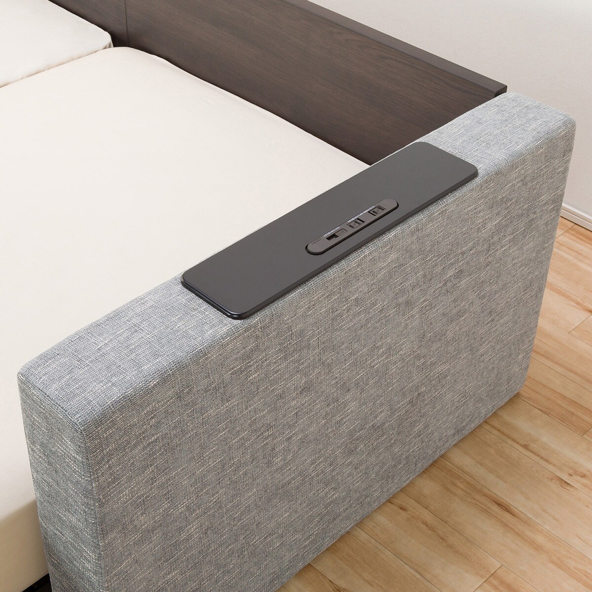 シングルフロアベッド2台セット+クッションキャビネット2個 グレー(棚