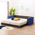 シングルフロアベッド2台セット+クッションキャビネット2個 ネイビー(棚・コンセント×2) 1枚目画像