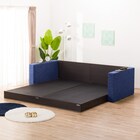 シングルフロアベッド2台セット+クッションキャビネット2個 ネイビー(棚・コンセント×2) 4枚目画像