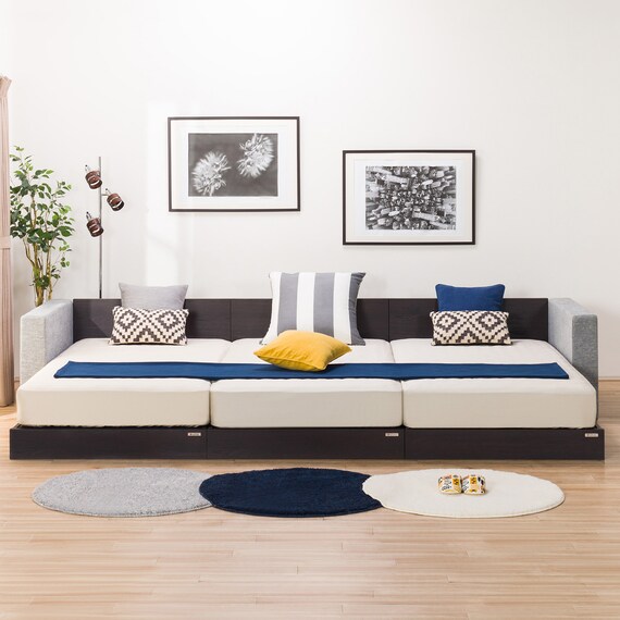 シングルフロアベッド3台セット+クッションキャビネット2個(グレー) 2枚目画像