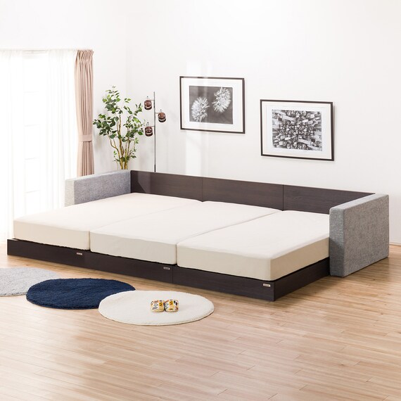 シングルフロアベッド3台セット+クッションキャビネット2個(グレー) 3枚目画像