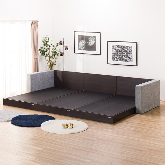 シングルフロアベッド3台セット+クッションキャビネット2個(グレー) 4枚目画像