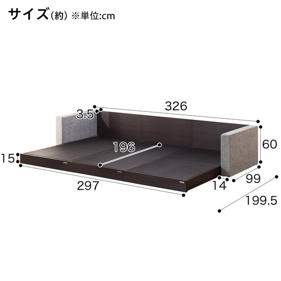 シングルフロアベッド3台セット+クッションキャビネット2個(グレー) 8枚目画像
