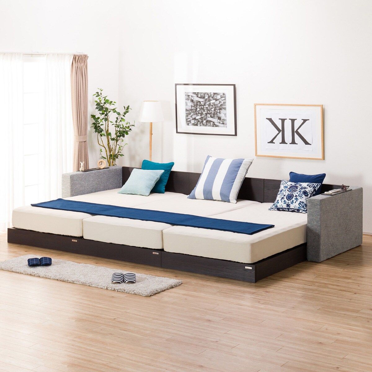 新品・配送】3人掛け カウチ ベッド ソファ グレー 在庫処分