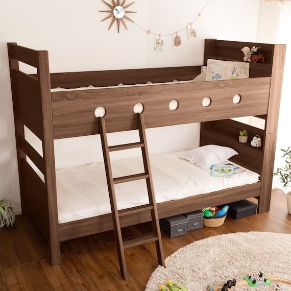 宮付き木目調2段ベッド(ブラウン) 1枚目画像