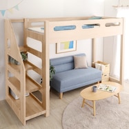 階段付き木目調ロフトベッド