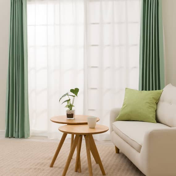 【一人暮らし・寝室に】外から見えにくいミラーレース付 遮光2級・遮熱カーテン4枚セット( エコオアシス グリーン 100X220cmセット) 2枚目画像