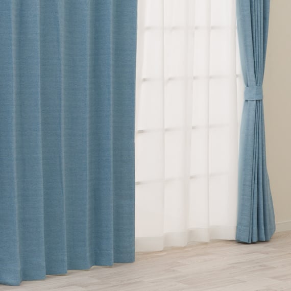 【一人暮らし・寝室に】外から見えにくいミラーレース付 遮光1級・遮熱カーテン4枚セット(エコオアシス ブルー 100X110cmセット) 1枚目画像