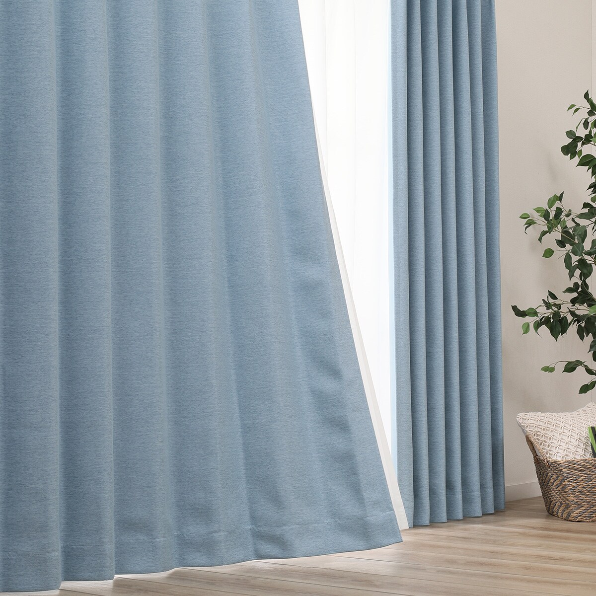 遮光2級・遮熱カーテン＆遮熱・ミラーレース4枚セット（エコオアシス ブルー　１００×１７８×４）
