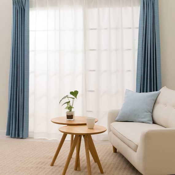 【一人暮らし・寝室に】外から見えにくいミラーレース付 遮光1級・遮熱カーテン4枚セット(エコオアシス ブルー 100X110cmセット) 2枚目画像